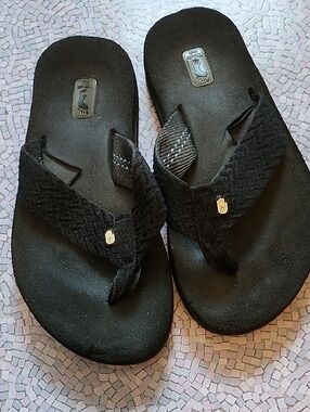 Black Braided Flip Flop Sandals with  Hand Accent
